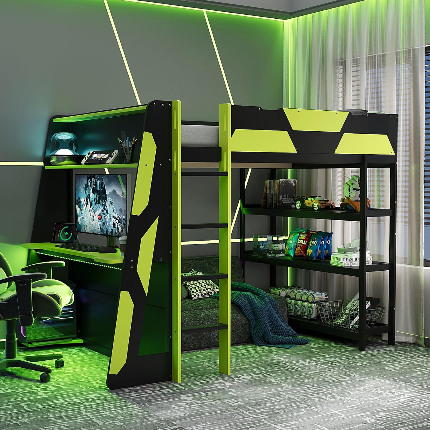 Gaming Desk With Hutch - Cama alta de tamaño completo para