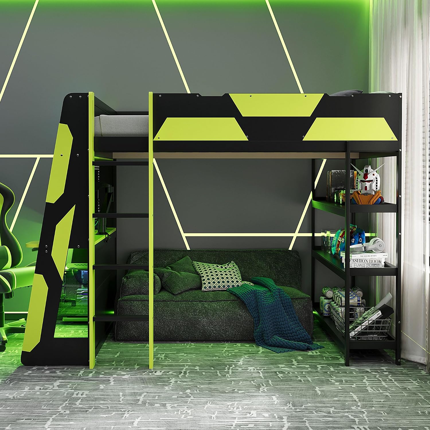 Cama alta de tamaño completo p - Gaming Desk With Hutch reseña y precio